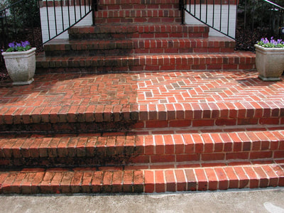 Pressure wash brick or concrete stairs, patios & sidewalks